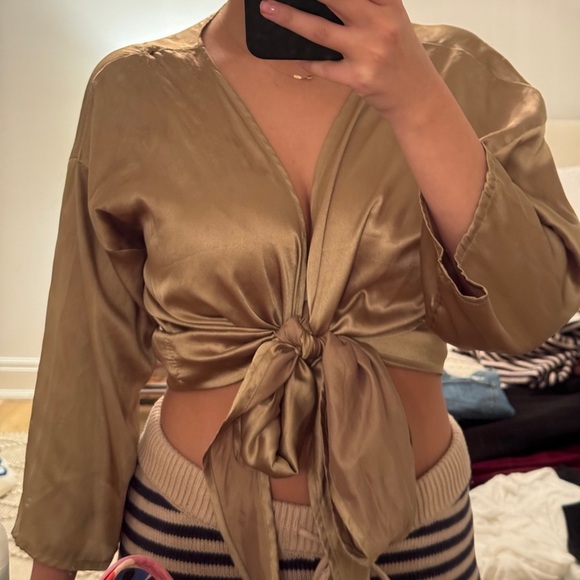 Urban Outfitters Tops - Urban Outfitters Satin Tie-Front Blouse